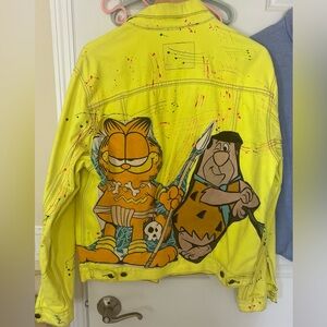 Vintage 80s Patchwork Garfield Levi's Bright Yellow Trucker Jean Jacket